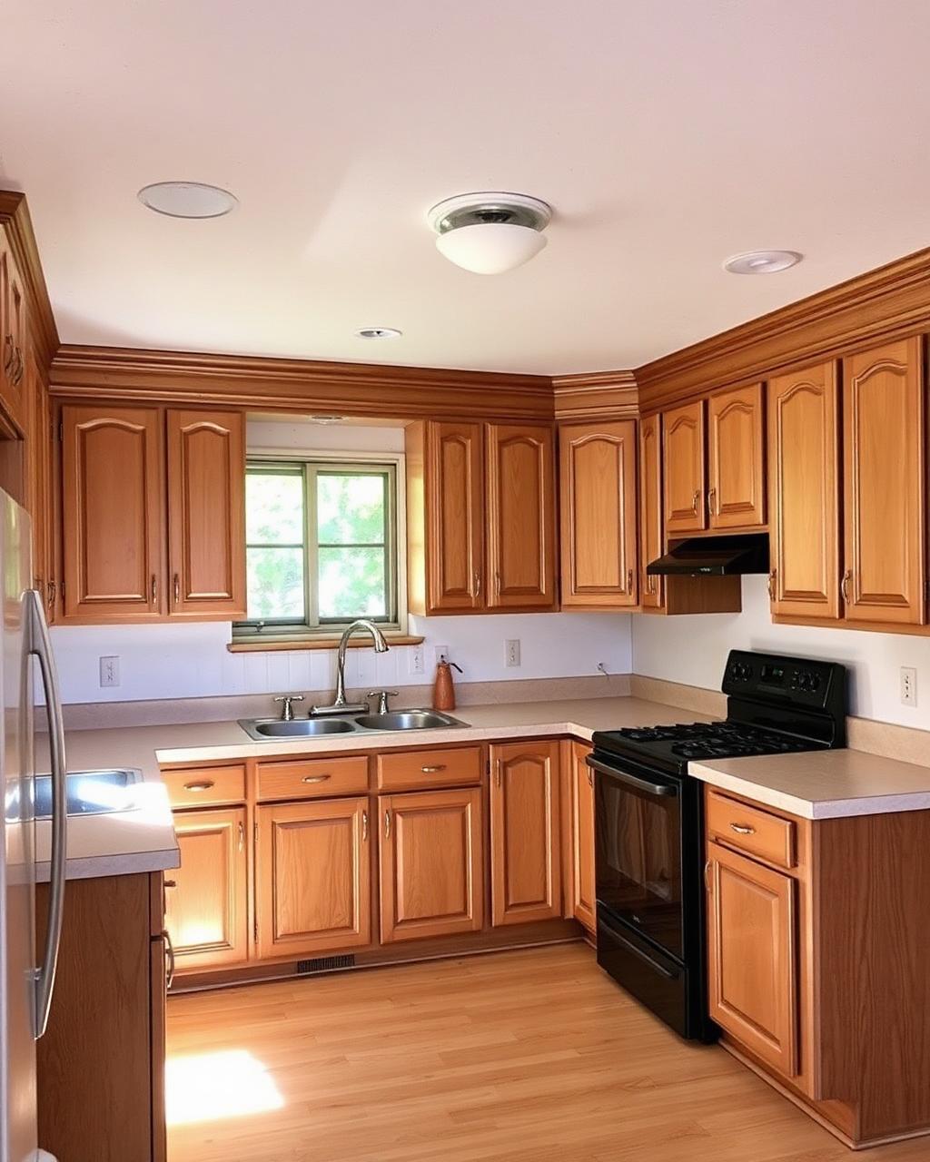 Dated kitchen with oak cabinets before a remodel